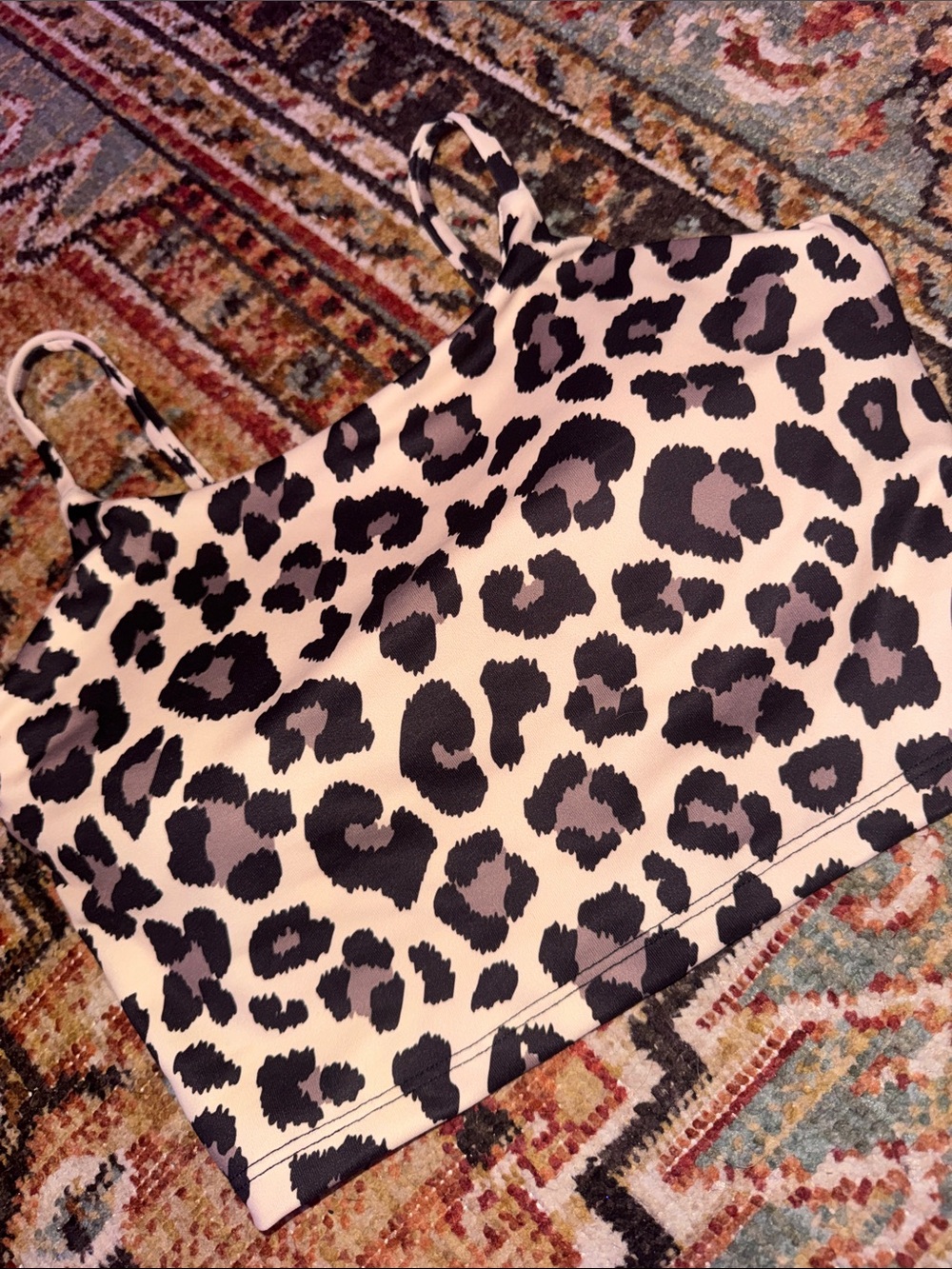 Leopard Print Crop Top Tank - Black and Cream shelf bra and pads!
